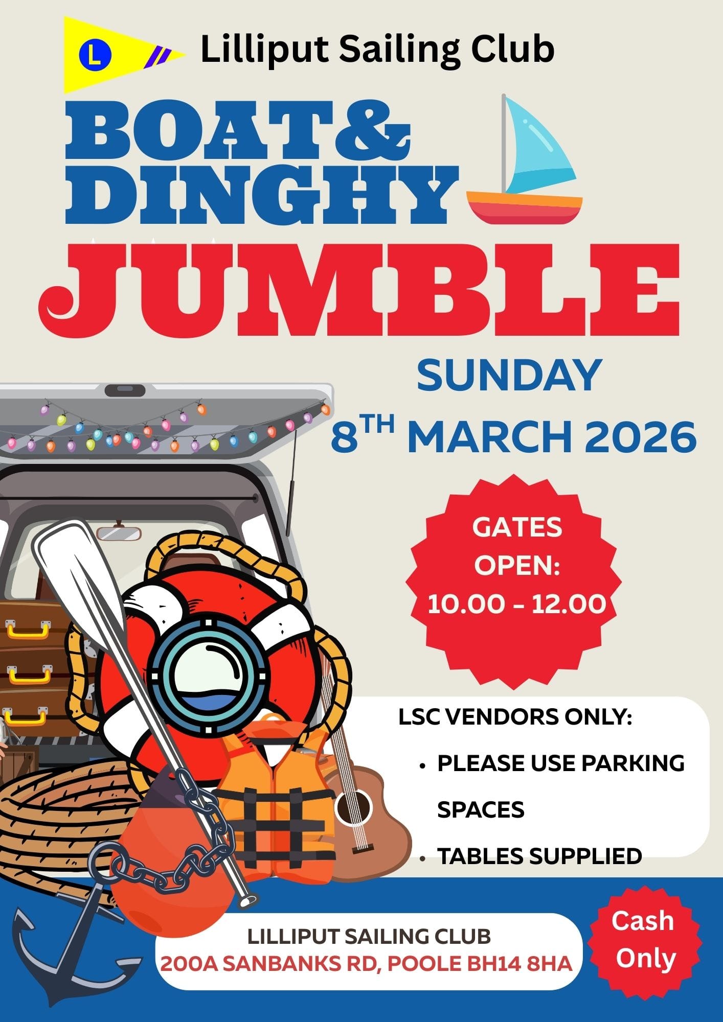 Boat Jumble poster 8th March 2026 10:00-12:00